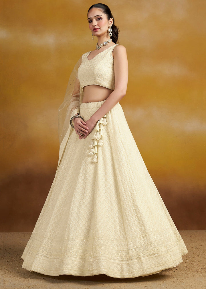 White Georgette Lehenga With Dupatta