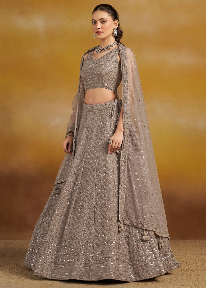 Grey Georgette Lehenga With Dupatta