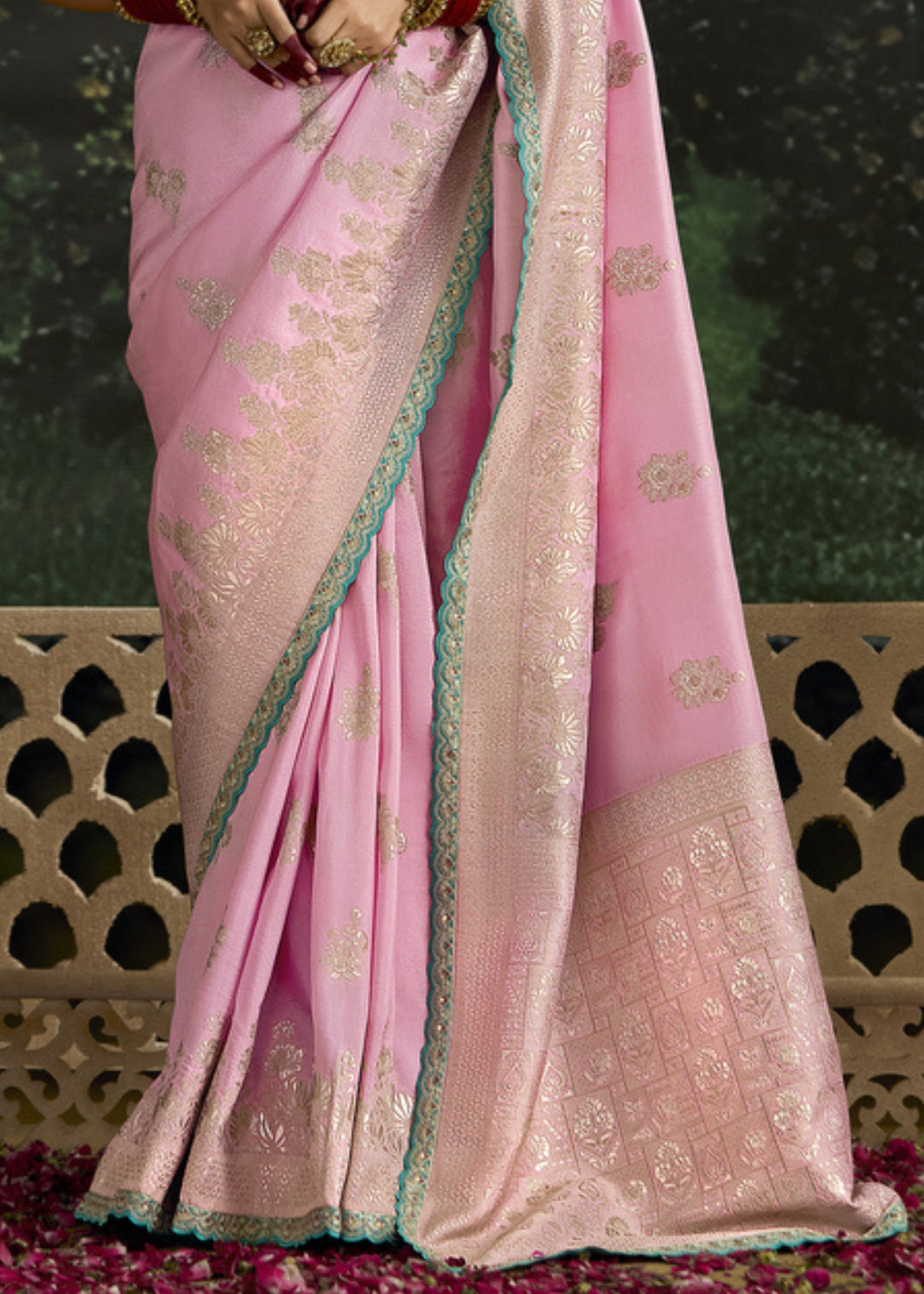 Soft Pink and Green Viscose Silk Saree