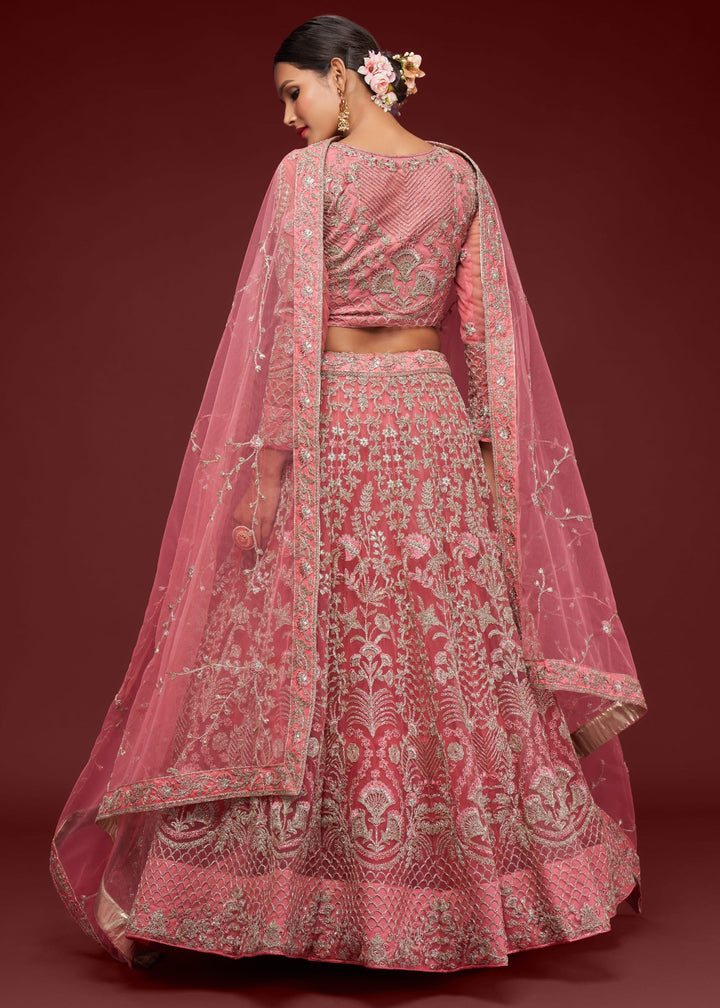 Fantasy Rose Soft Net Lehenga with Thread, Zari, Badla and Glitter Dori Embroidery Work