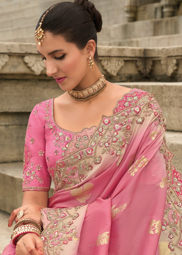 Blush Pink Viscose Tissue Silk Saree