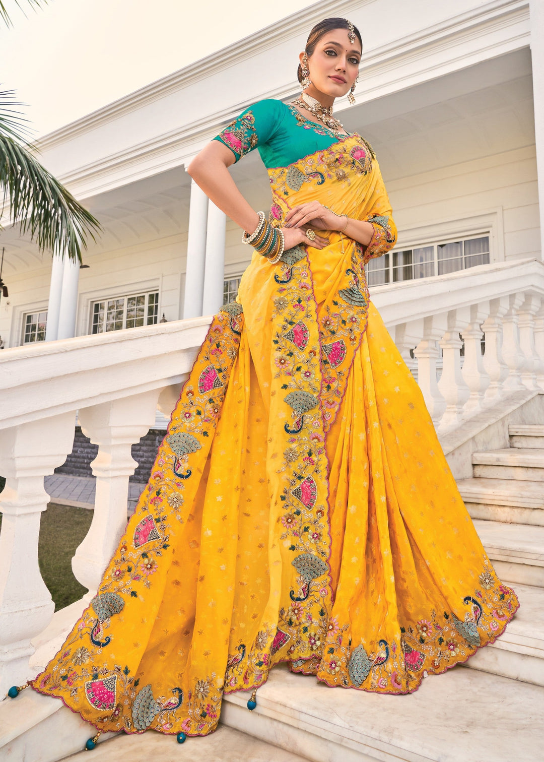 Yellow Crepe Silk Saree