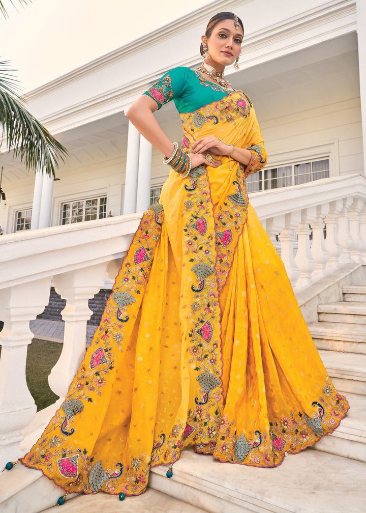 Yellow Crepe Silk Saree
