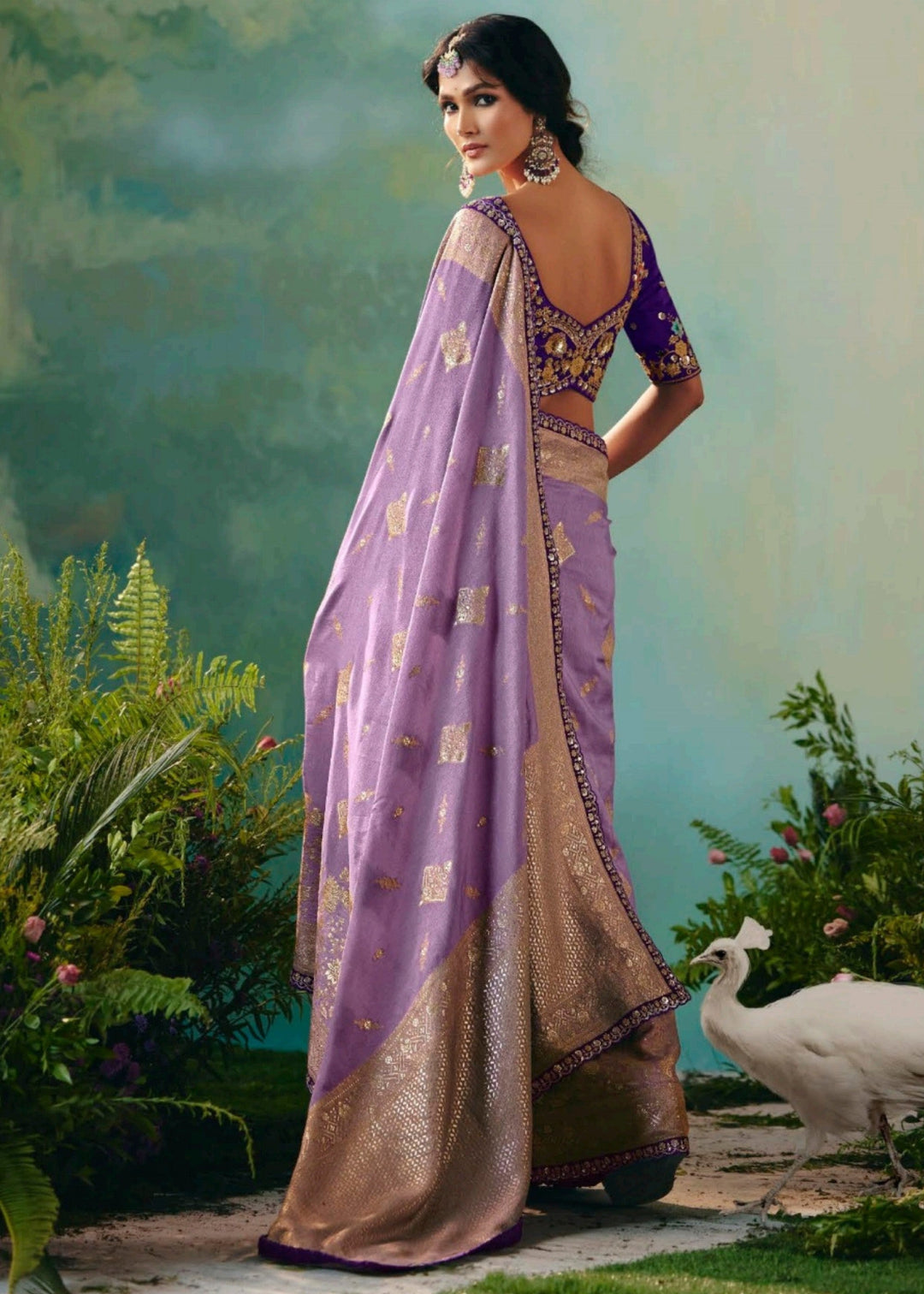 Lavender Pure Viscose Dola Silk Saree