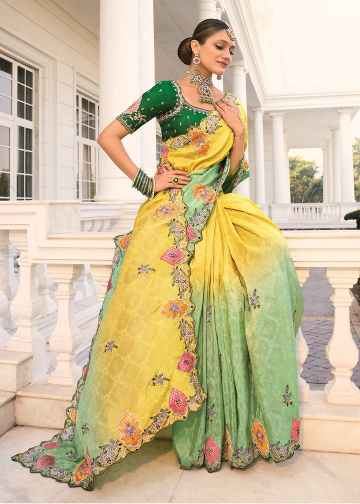 Lemon Green Crepe Silk Saree