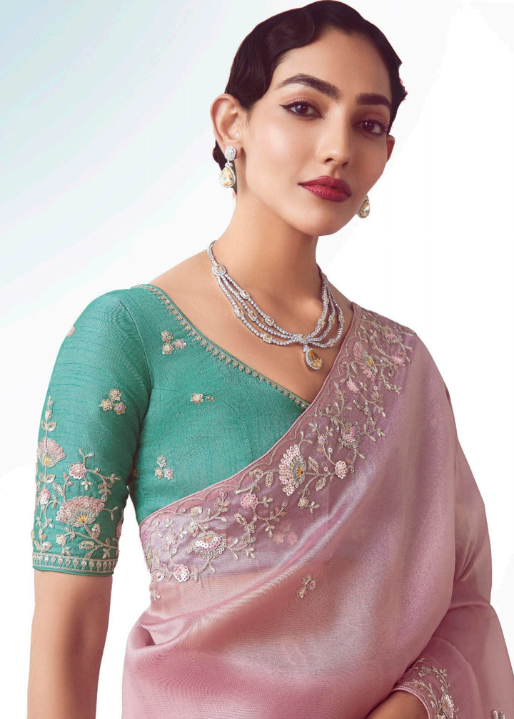 Crepe Pink Fancy Fabric Silk Saree With Hand Embroidered Work And Cut Work Border