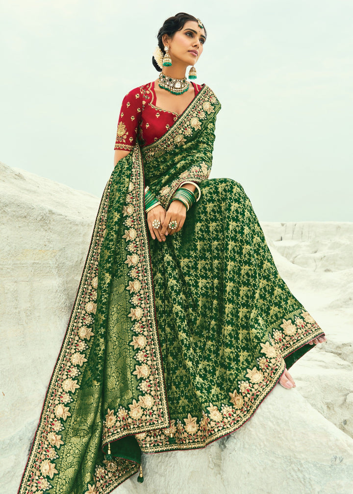 Forest Green Georgette Bandhej Saree