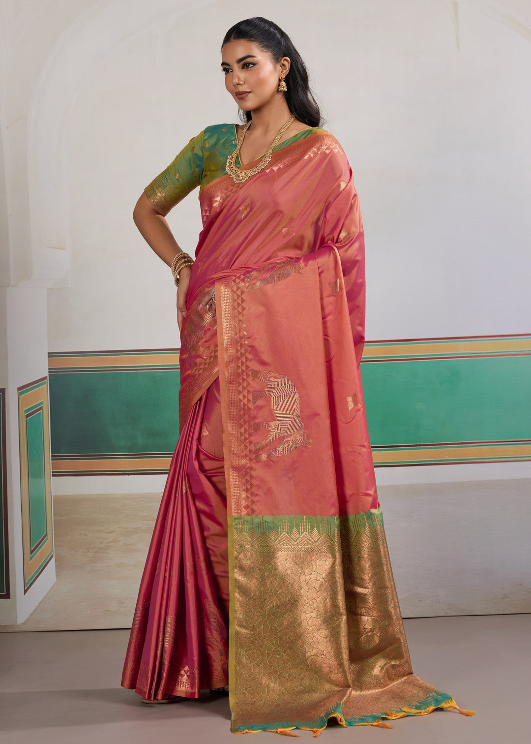 Rani pink Pure Silk Saree