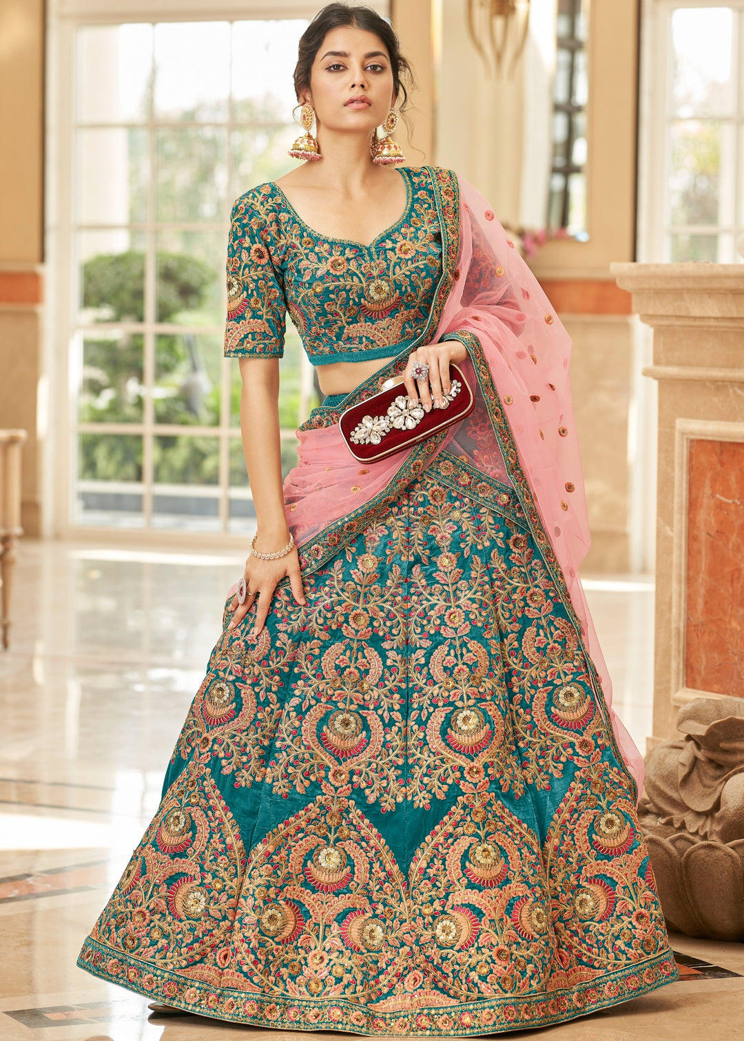 Cerulean Blue Velvet Lehenga Choli
