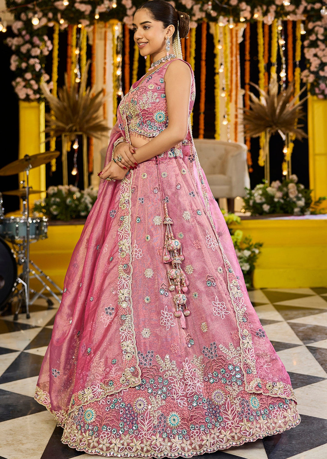 Pink Satin Silk Lehenga Choli