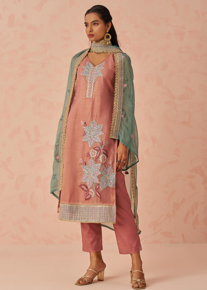 Vermillion Orange Embroidered Silk Salwar Suit