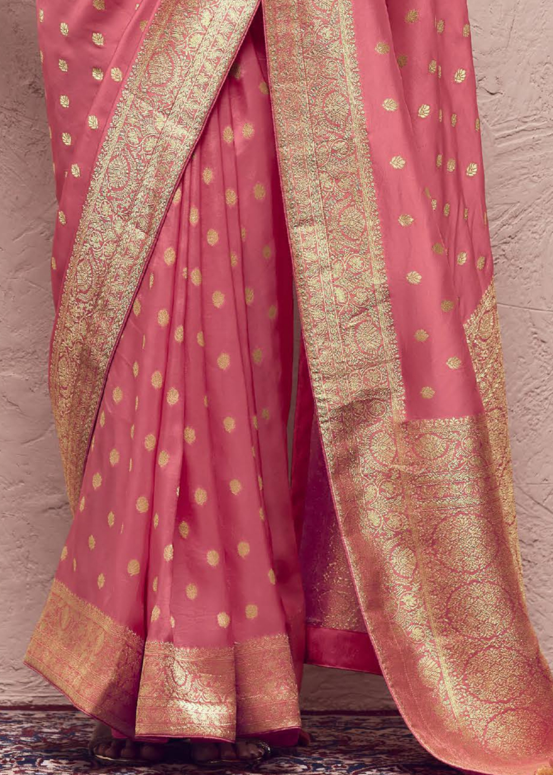 Watermelon Pink Zari Woven Dola Silk Saree With Zari Woven Blouse