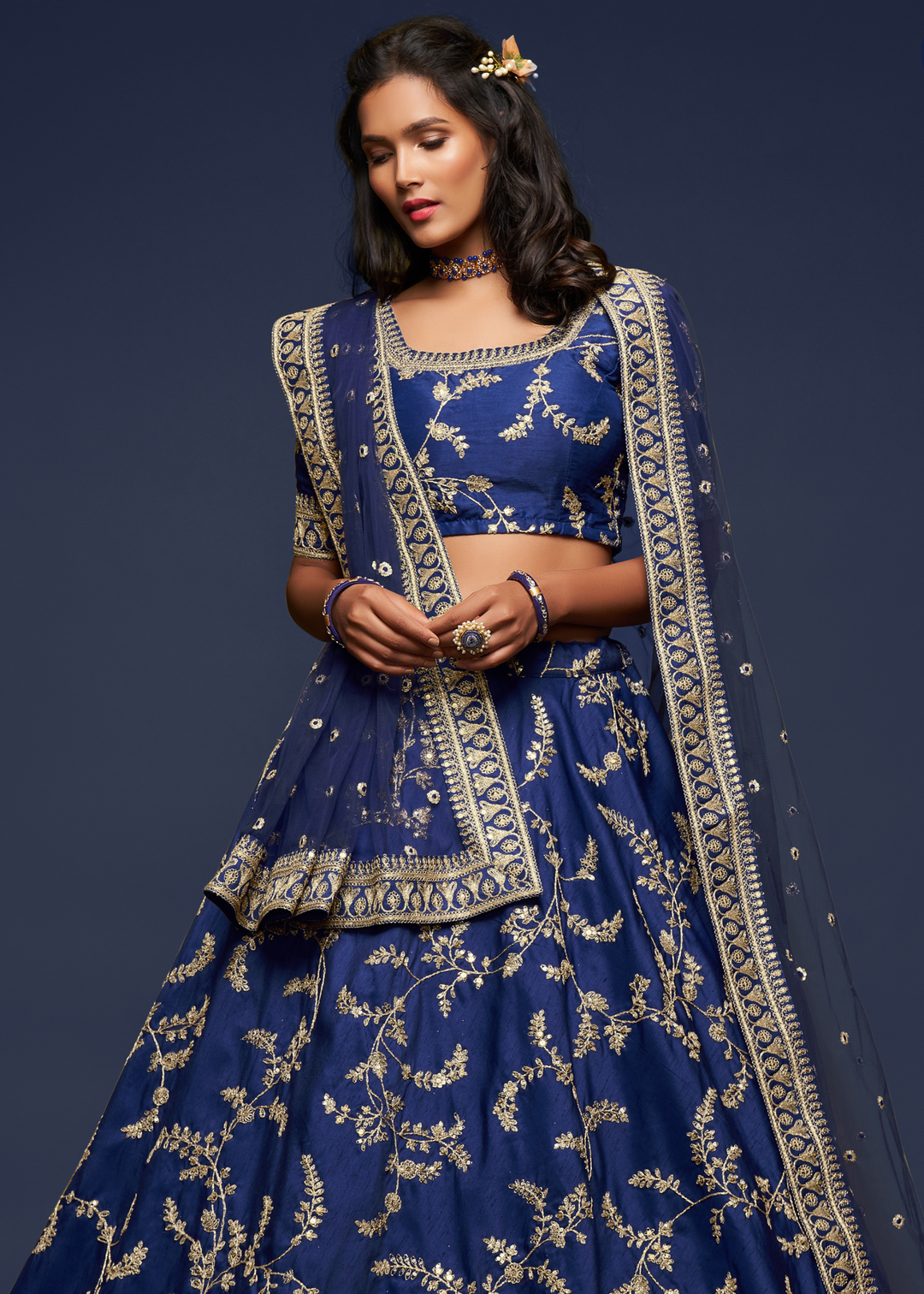 Admiral Blue Silk Lehenga Choli with Thread,Zari,Dori & Sequins work
