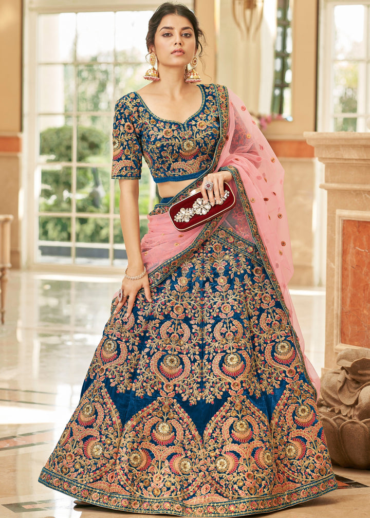 Dark Blue Velvet Lehenga Choli
