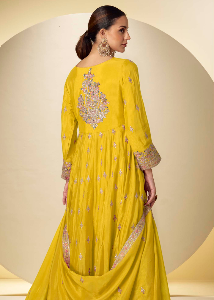 Marigold Yellow Chinon Salwar Suit