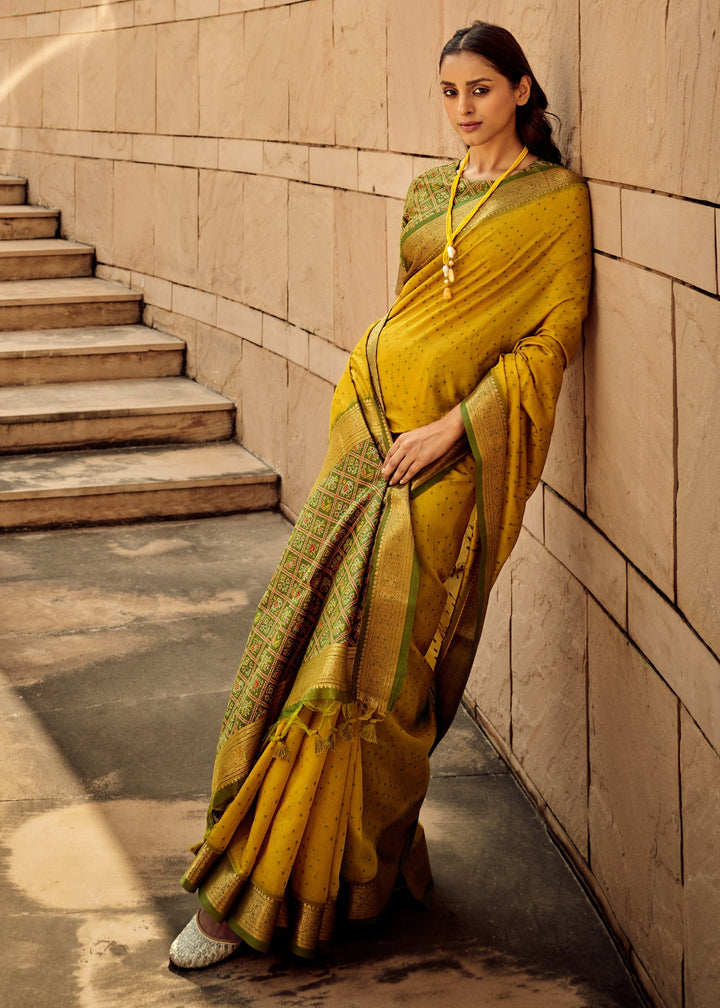 Mustard Handloom Weaving Silk Saree