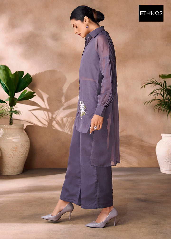 Dark Grey Organza Handwork Co-ord Set