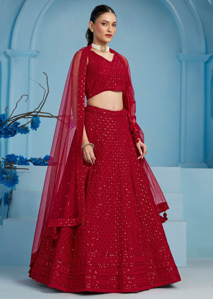 Red Georgette Lehenga With Dupatta