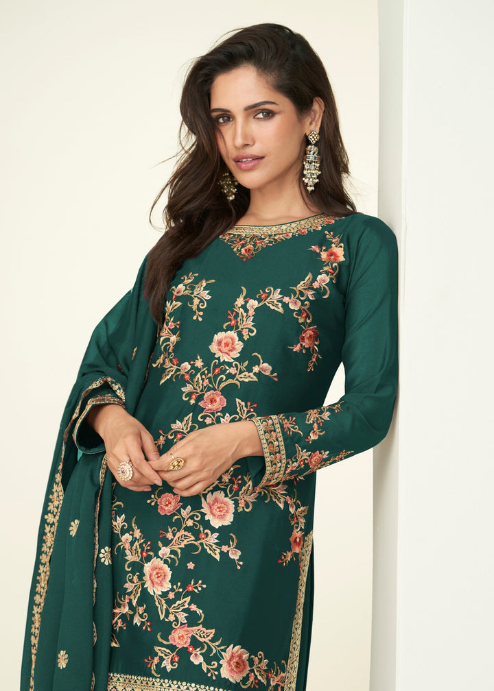 Hunter Green Chinon SIlk Palazzo Suit