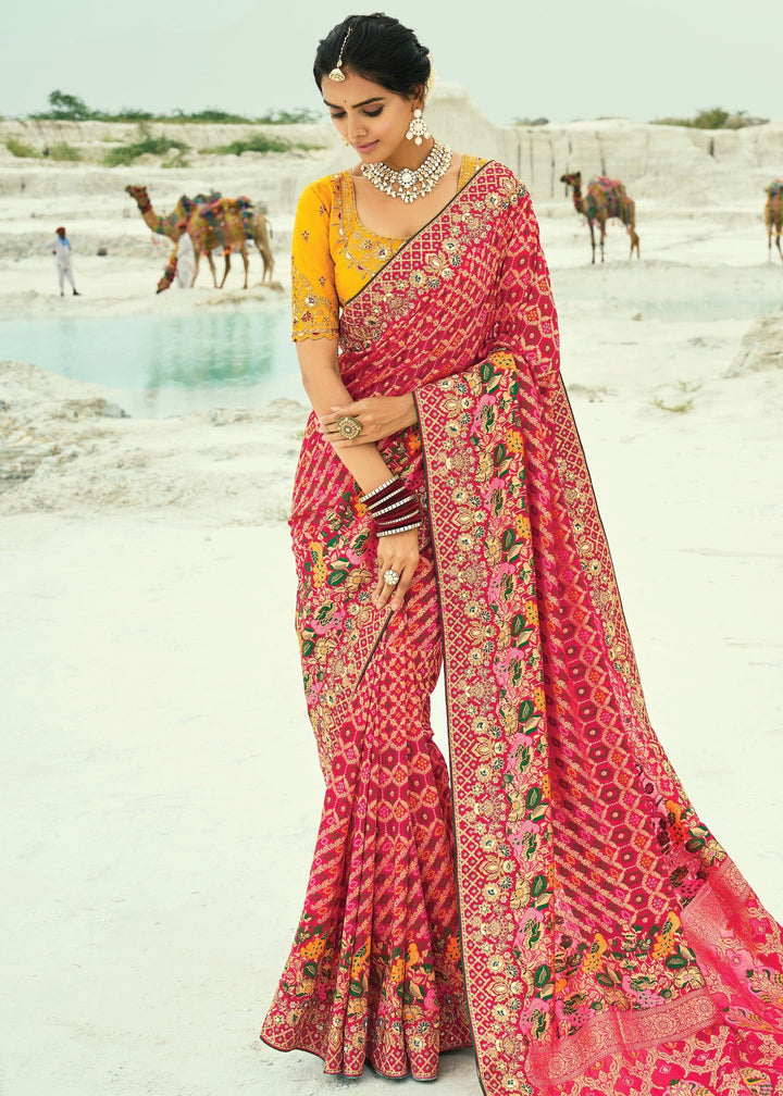 French Pink Georgette Bandhej Saree