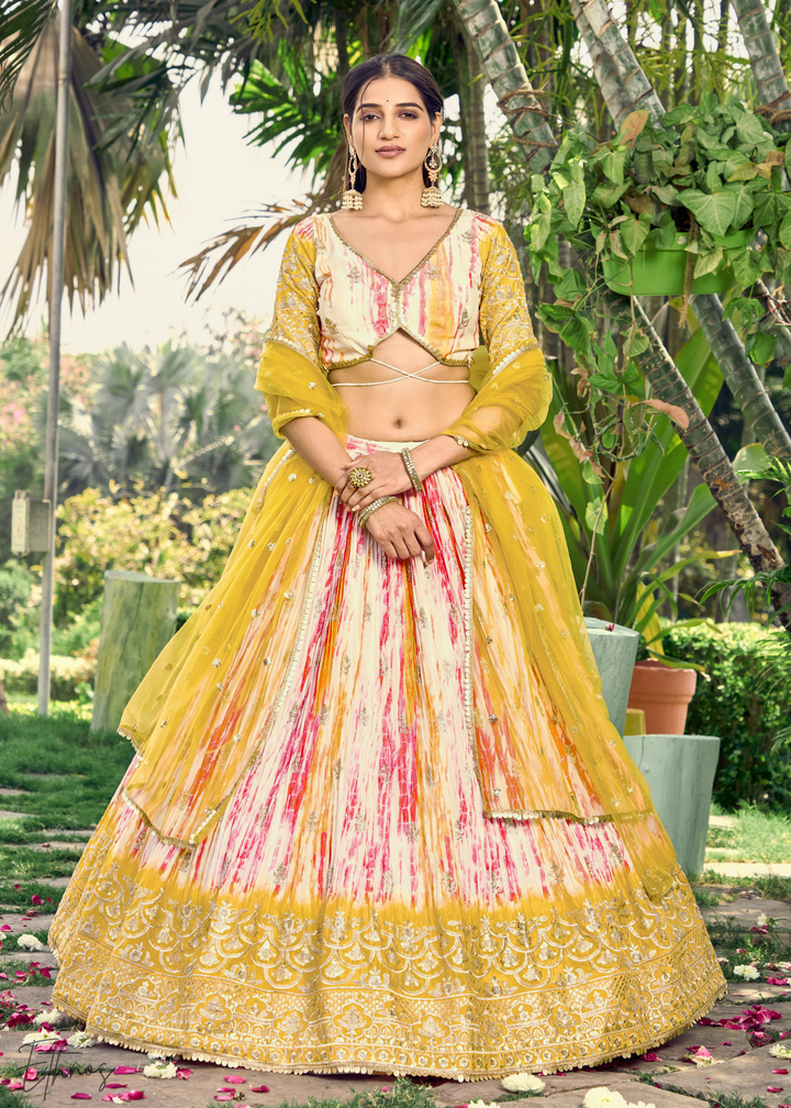 Buttercup Yellow Chinon Silk Lehenga Choli