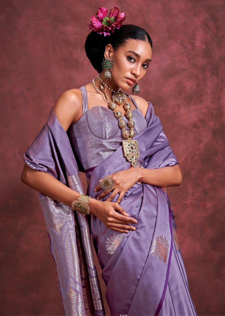 Sunset Purple Satin Banarasi Silk Saree