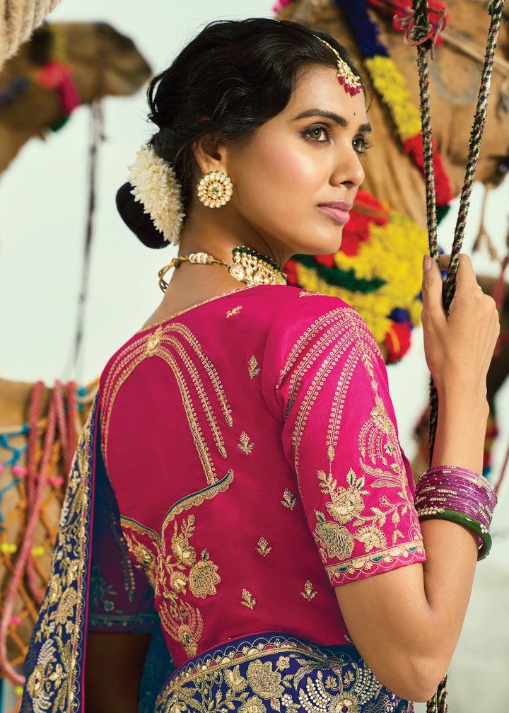 Orange & Blue Georgette Bandhej Saree
