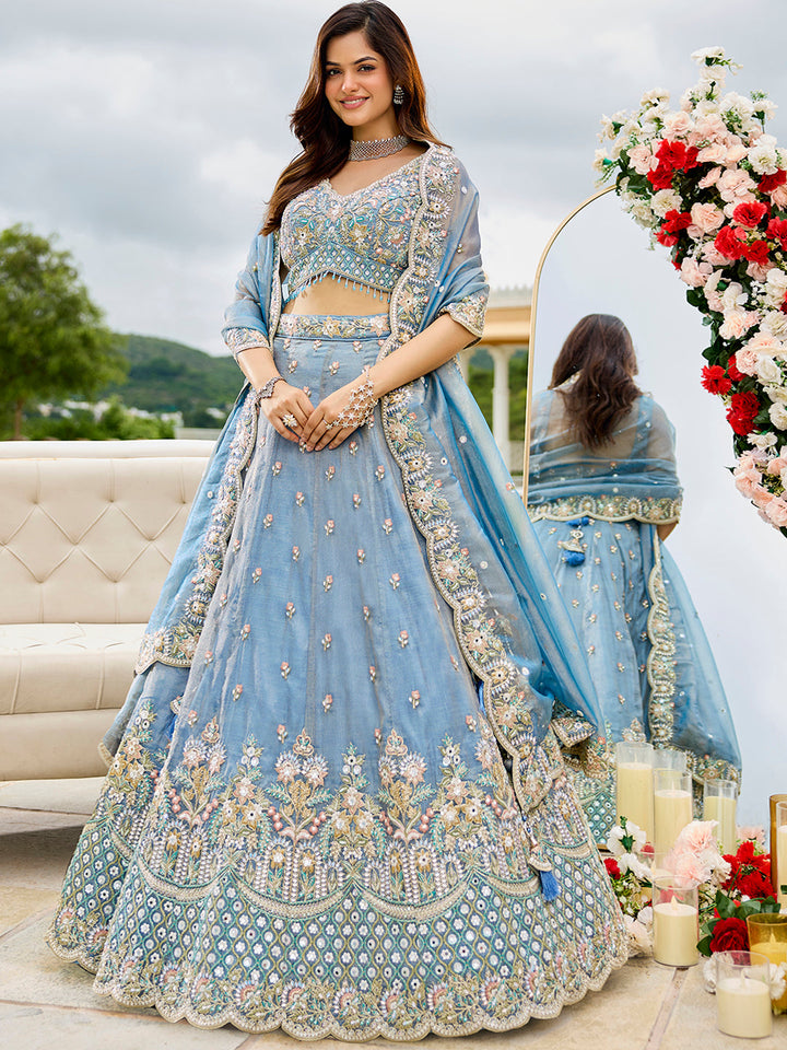 Sky Satin Silk Lehenga Choli