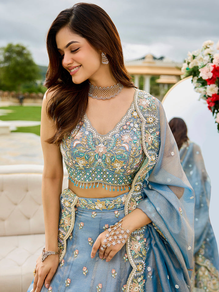 Sky Satin Silk Lehenga Choli