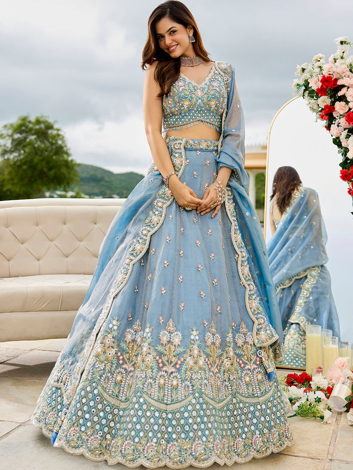 Sky Satin Silk Lehenga Choli