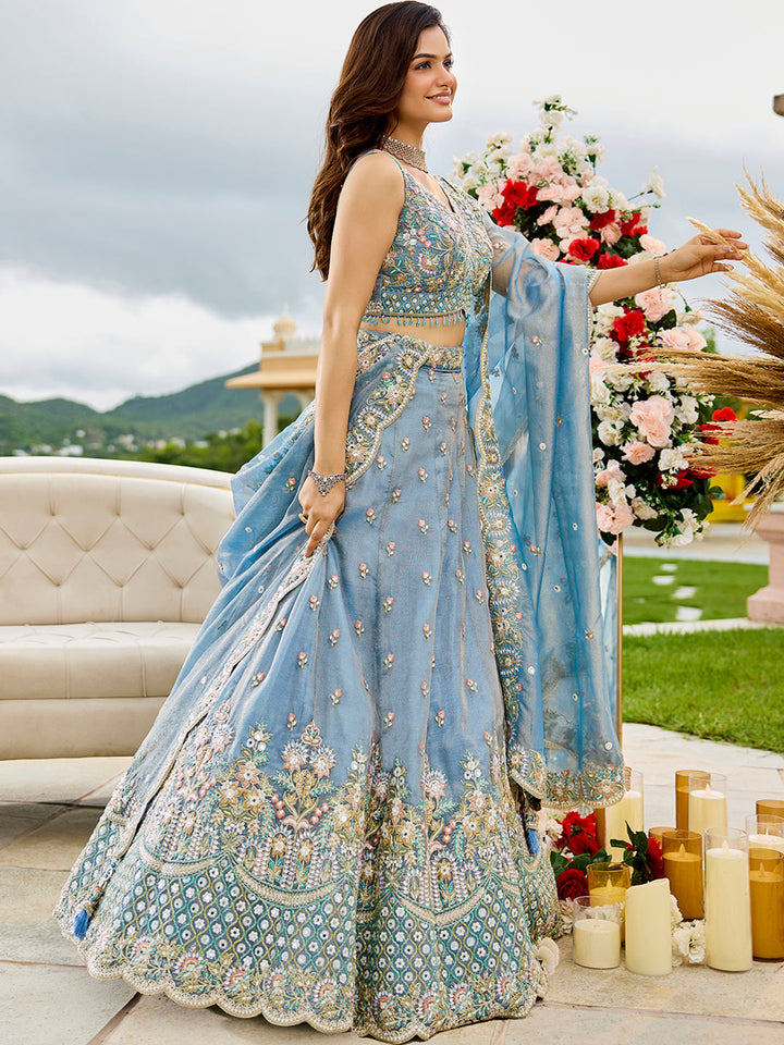 Sky Satin Silk Lehenga Choli