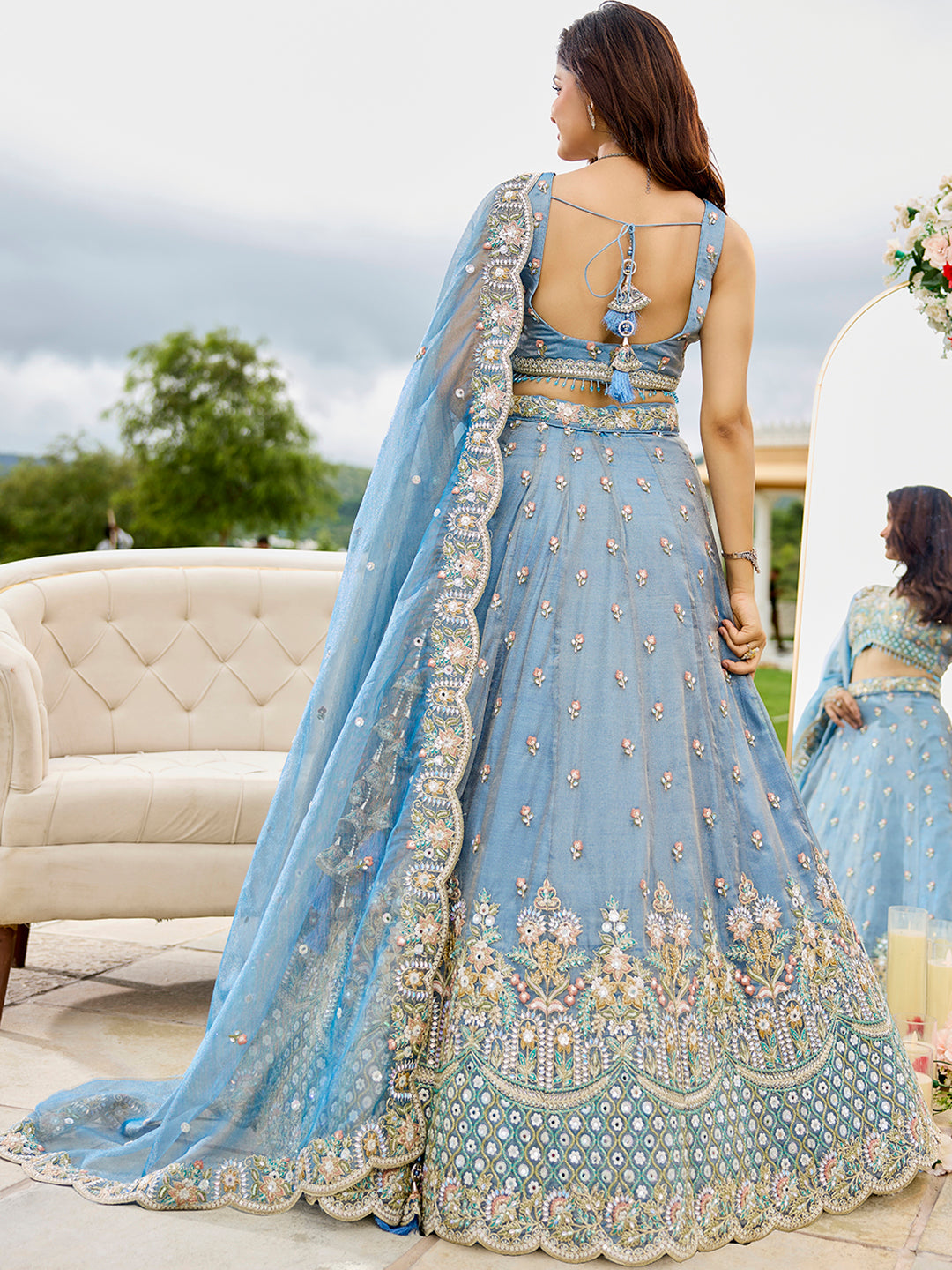 Sky Satin Silk Lehenga Choli