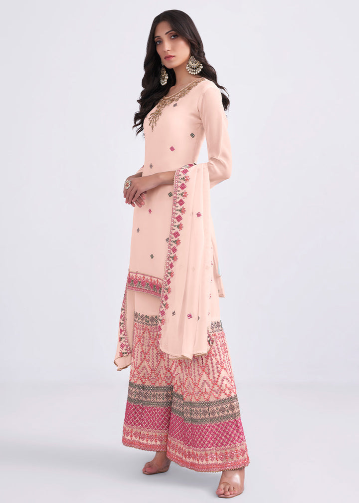 Peach Pink Georgette Palazzo Suit