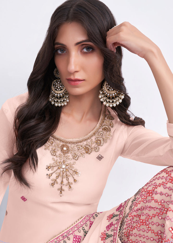 Peach Pink Georgette Palazzo Suit