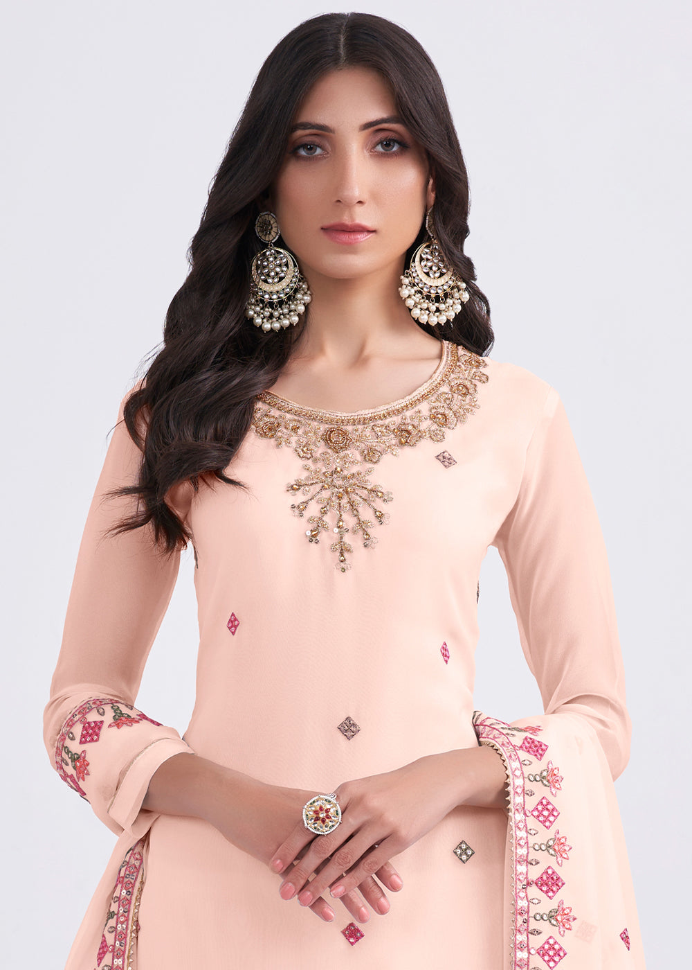 Peach Pink Georgette Palazzo Suit