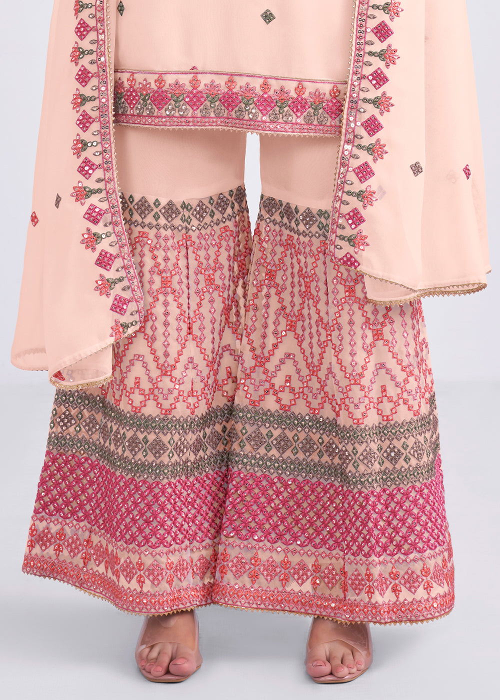 Peach Pink Georgette Palazzo Suit