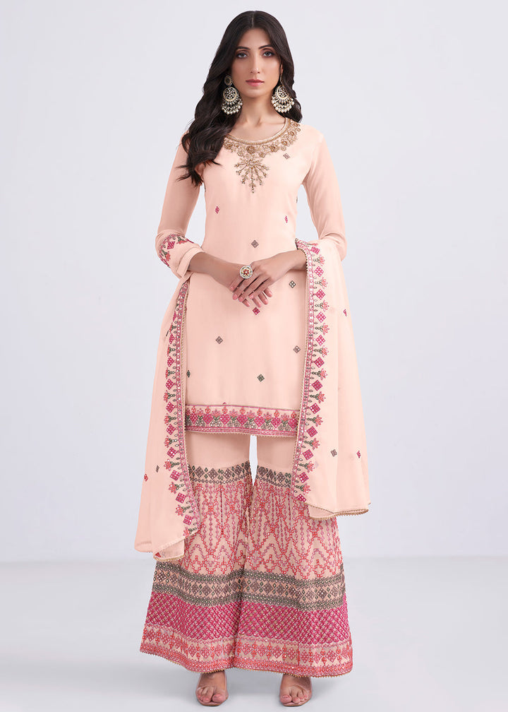 Peach Pink Georgette Palazzo Suit