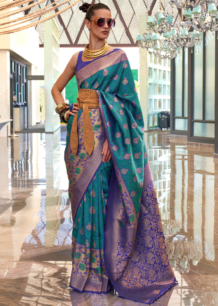 Cerulean Blue Zari Woven Banarasi Silk Saree