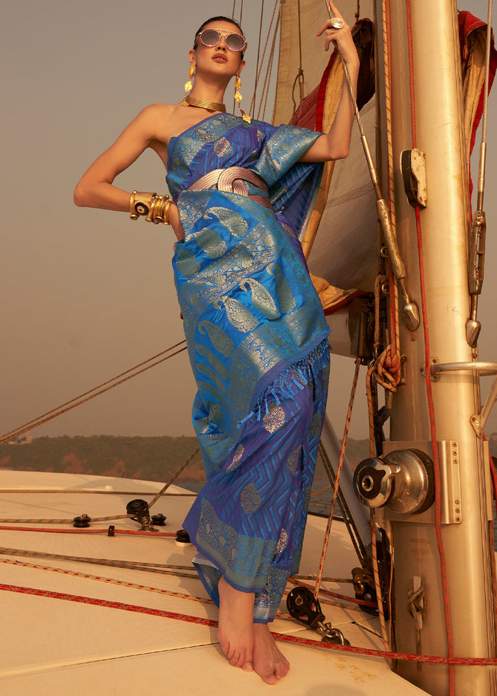 Shades Of Blue Two Tone Satin Silk Saree