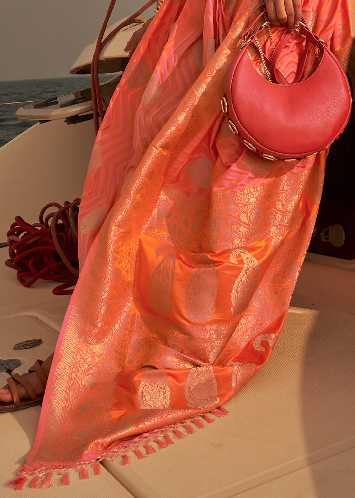 Orange & Pink Two Tone Satin Silk Saree
