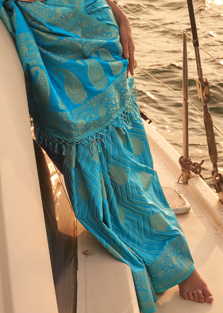 Cerulean Blue Two Tone Satin Silk Saree