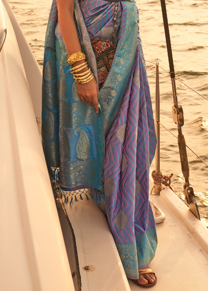Purple & Blue Two Tone Satin Silk Saree