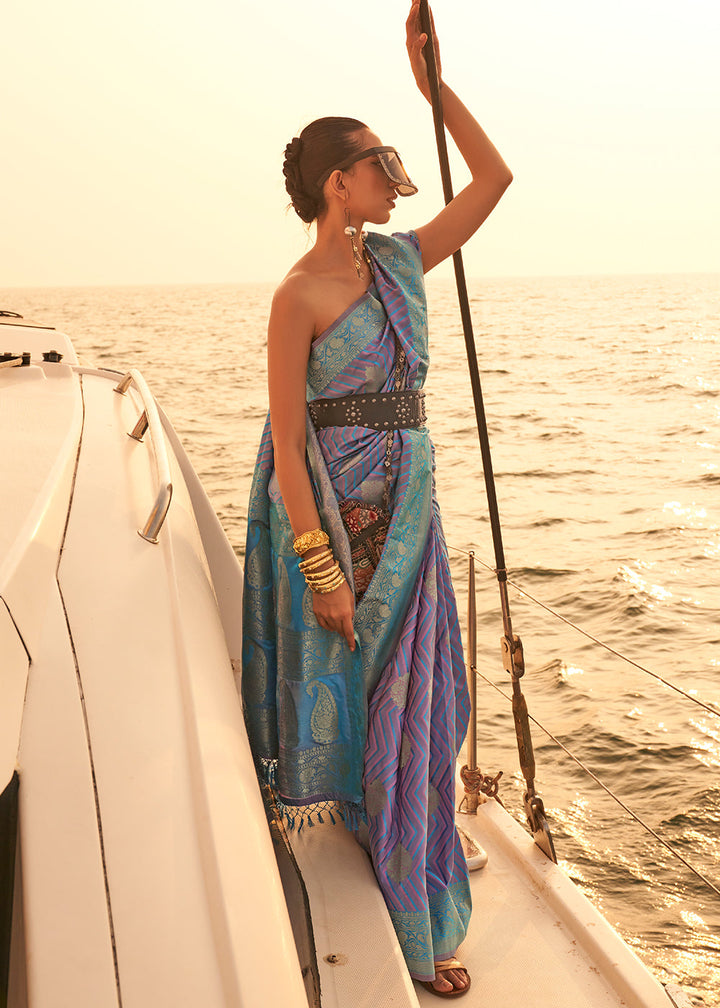 Purple & Blue Two Tone Satin Silk Saree