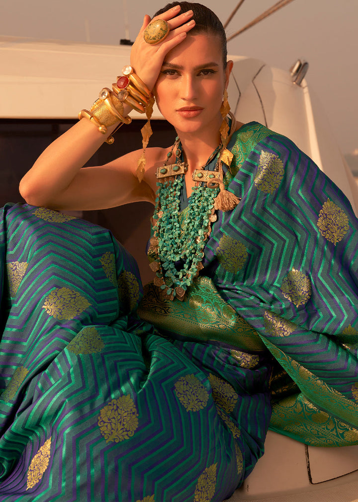Blue & Green Two Tone Satin Silk Saree