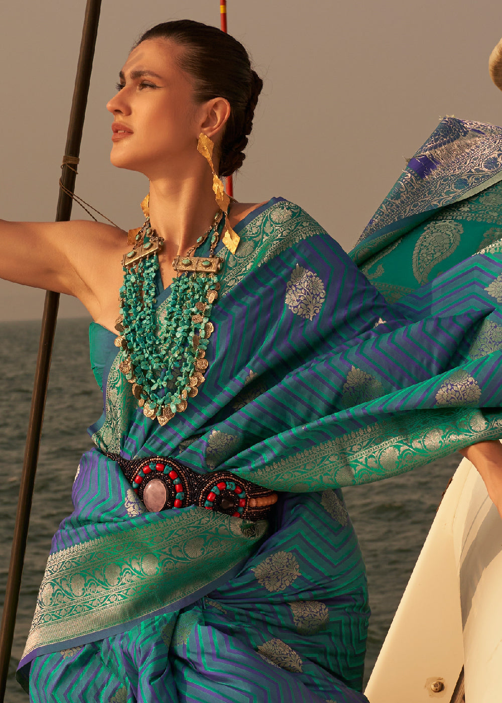 Blue & Green Two Tone Satin Silk Saree