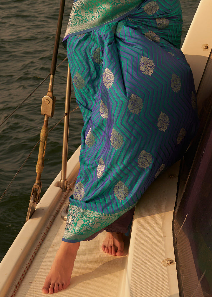 Blue & Green Two Tone Satin Silk Saree