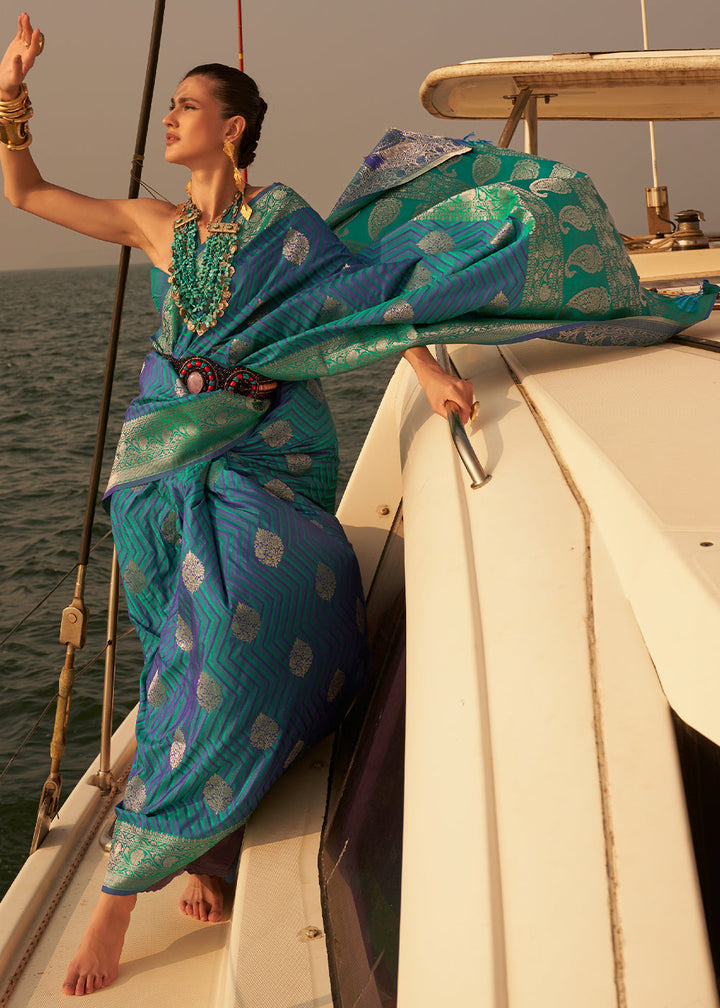 Blue & Green Two Tone Satin Silk Saree