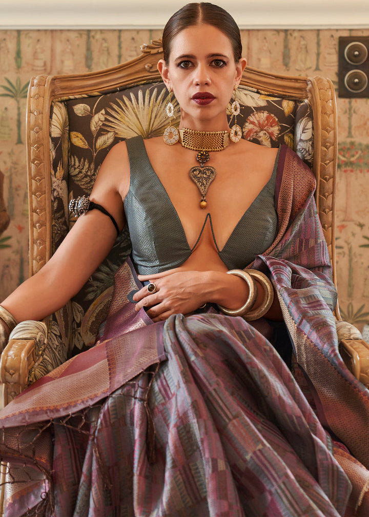 Multi Coloured Two Tone Handloom Weaving Organza Silk Saree