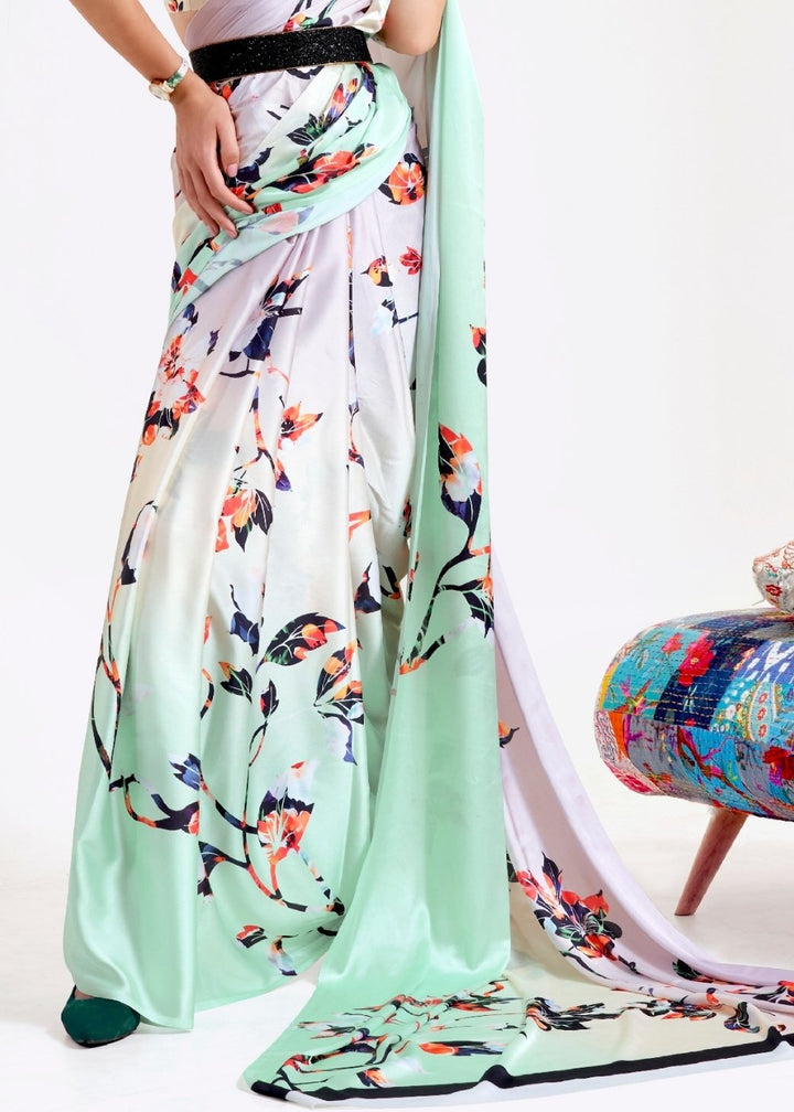 Multi Colored Printed Satin Crepe Saree