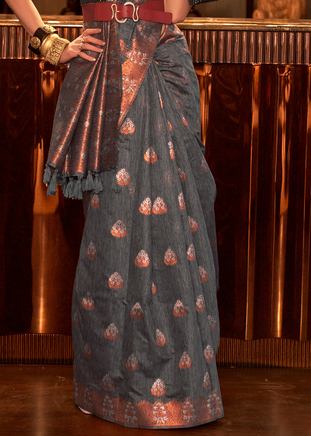 Shadow Grey Linen Silk Saree